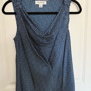St. John Blue and White Draped Sleeveless Tank Top